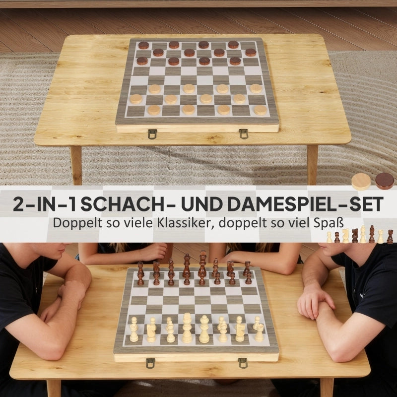 Set da gioco pieghevole, scacchi e dama, custodia compatta, noce, accessori