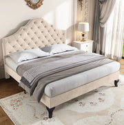 Letto imbottito 140x190 cm in velluto off white con rete