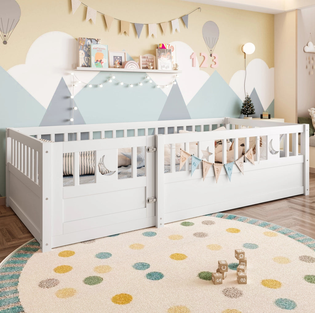 Letto per bambini 90x190 cm con sponde di sicurezza e decoro stelle e luna