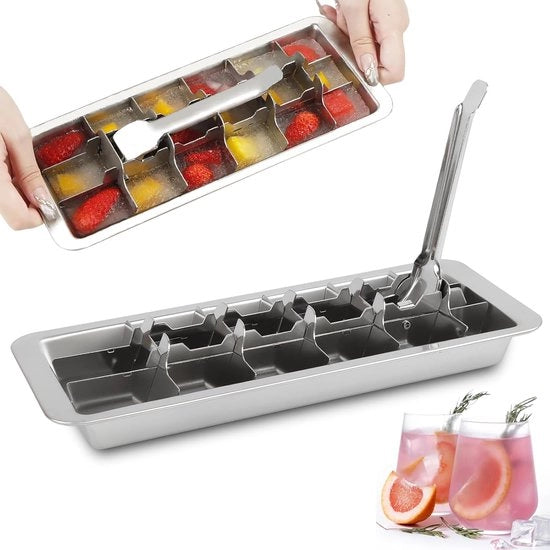 Cassa per blocchi di ghiaccio - Cassa per blocchi di ghiaccio - Scatola di conservazione - Acciaio inossidabile Cassa per blocchi di ghiaccio per 18 blocchi - Facile da smontare, multifunzionale, ideale per feste di cocktail, feste e uso quotidiano
