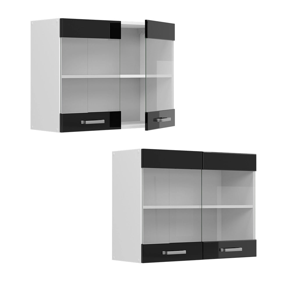 Vicco Pensile universale Nero lucido 80 cm con ante in vetro