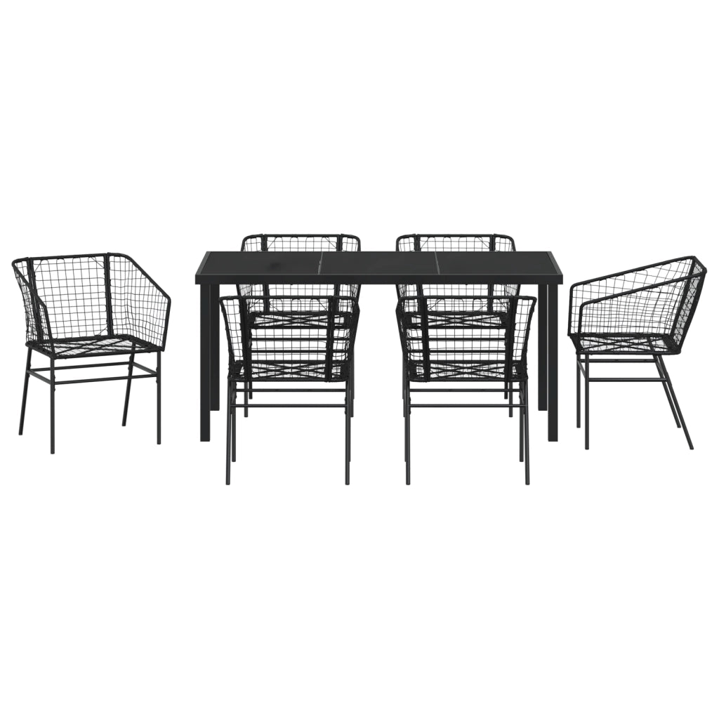 Set da Pranzo da Giardino in 7 Pezzi in Rattan Nero