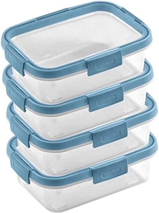 Set di confezionamento a 4 contenitori da 1 l di PP riciclato al 100% - azzurro pastello - sostenibile - 4 contenitori congelatori