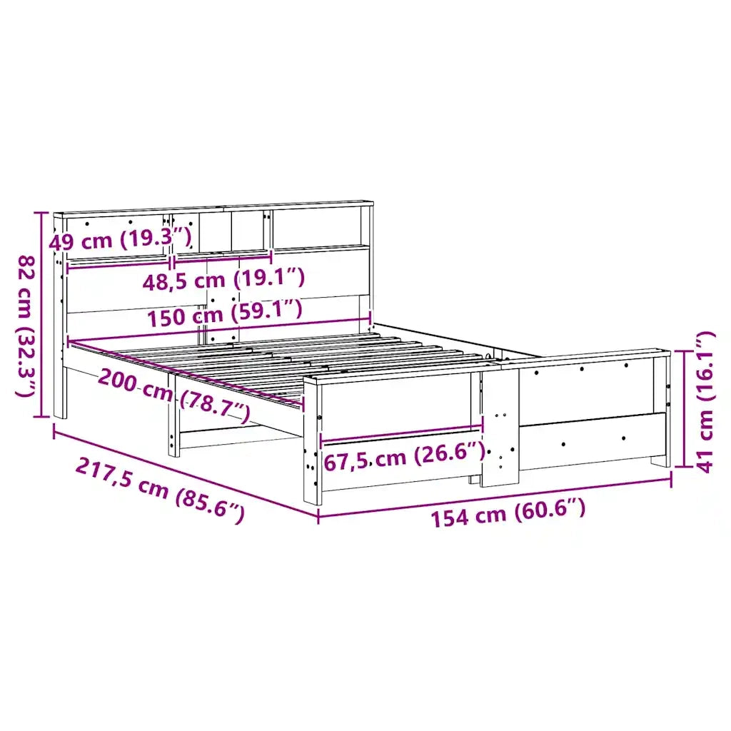 vidaXL Struttura del letto Marrone 150 x 200 cm Legno di pino massello
