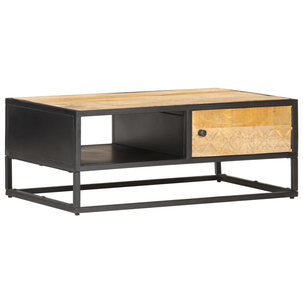 Tavolino con Anta Intagliata 90x55x36 cm Legno di Mango Grezzo 320946
