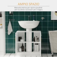 kleankin Mobile Sotto Lavabo Bagno con Antine in MDF e Bambù 60x30x60.5cm - Bianco e Color Legno