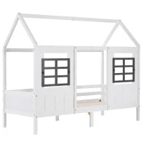 Letto a casetta con finestre, senza materasso，200×90 cm, Bianco