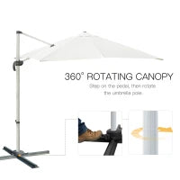 Ombrellone a Sbalzo 3 x 3m con Rotazione 360°, in Alluminio e Poliestere anti UV, per Giardino/Esterni, 2.96×2.96×2.65m, Bianco