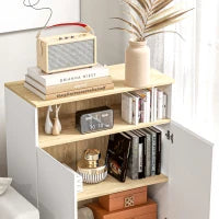 Credenza dal Design Scandinavo con Armadio a 2 Porte e Mensola Interna, Bianco e Legno