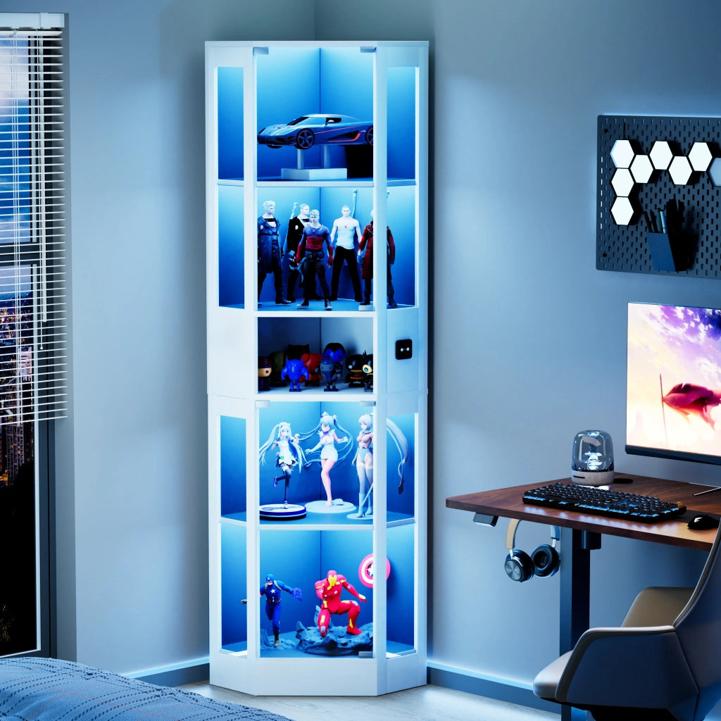 Vetrina con LED a 3 colori e sensore di movimento, per soggiorno e camera da letto, bianco, 57 × 40 × 165 cm