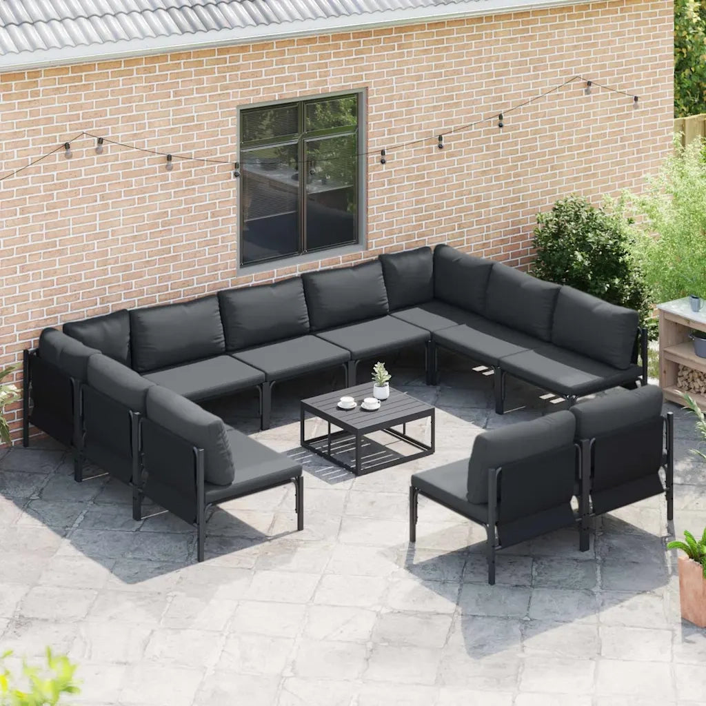 Set Divano da Giardino con cuscino 11 pcs Nero Acciaio 3379018