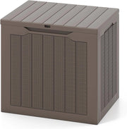 Contenitore per esterni, 96 l, grande scatola da giardino resistente alle intemperie, con coperchio bloccabile e trama intrecciata in rattan, organizer per attrezzi da piscina e giardino