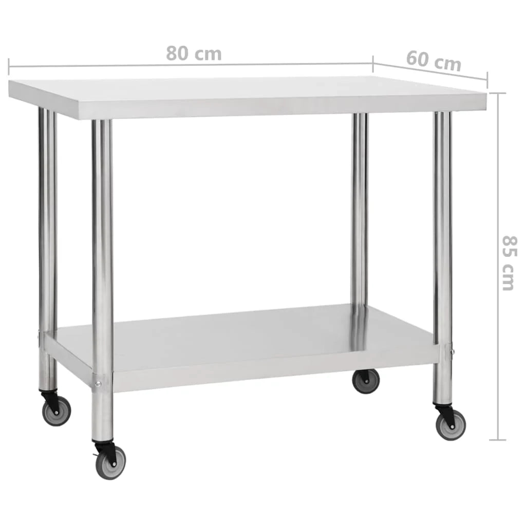 Tavolo da lavoro da cucina con ruote 80 x 60 x 85 cm acciaio inox 02_0001917