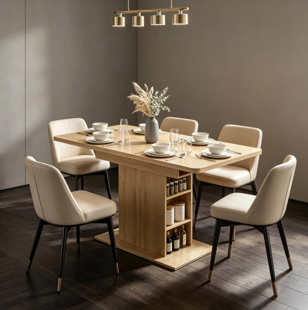 Tavolo da pranzo allungabile 110-130 cm con ripiani