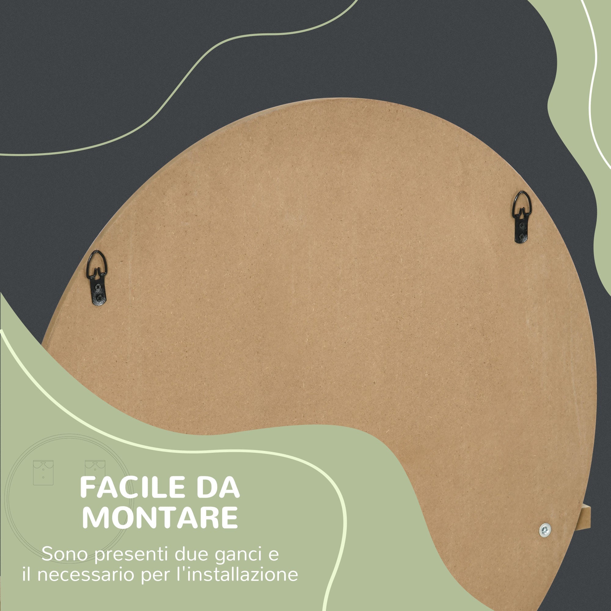 Specchio Bagno Rotondo Ø45x10 cm con Ripiano Portaoggetti in Truciolato