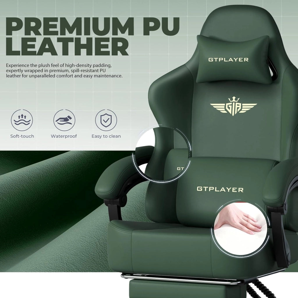 Sedia da gioco, traspirante, sedia da ufficio, ergonomica, in tessuto di alta qualità, ergonomica, schienale regolabile a 160°, poggiapiedi estraibile,carico 180 kg,verde