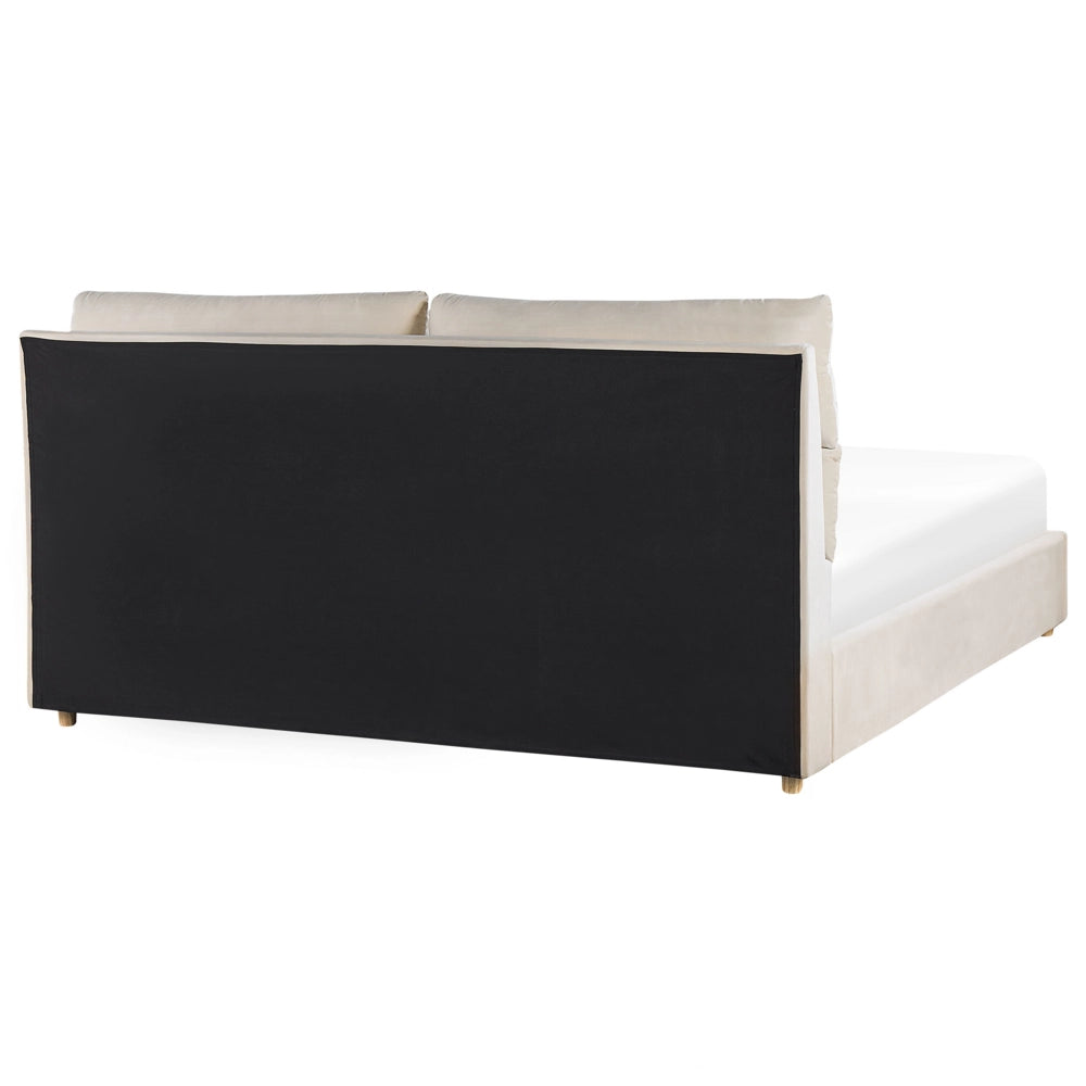 Letto matrimoniale con contenitore velluto di colore beige 180 x 200 cm elegante glamour romantico