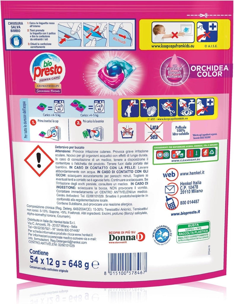BIO PRESTO POWER CAPS COLOR DETERSIVO LAVATRICE PREDOSATO IN CAPSULE CONFEZIONE DA 54 LAVAGGI