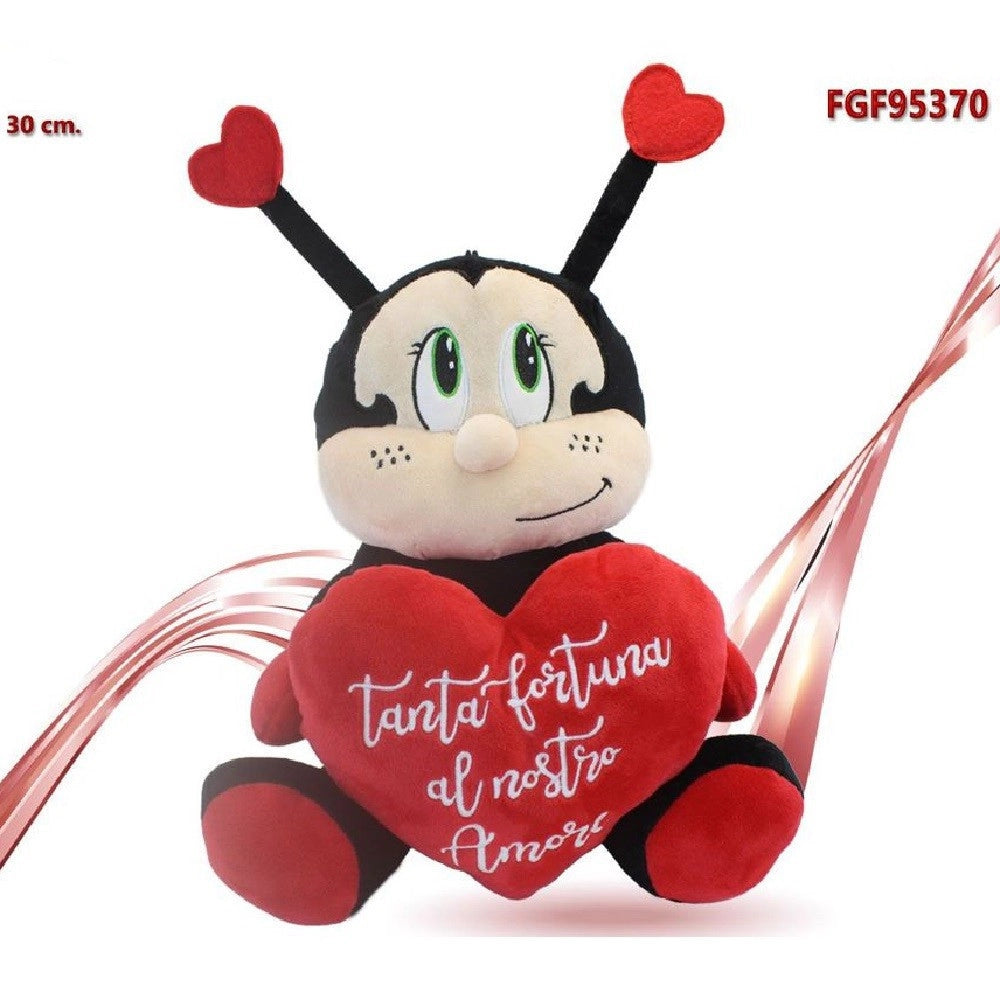 Trade Shop - Coccinella In Peluche Con Cuore 30 Cm Porta Fortuna Regalo San Valentino 95370 -