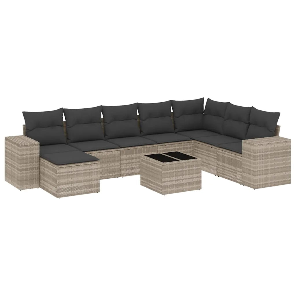 Set Divano da Giardino 9pz con Cuscini Grigio Chiaro Polyrattan