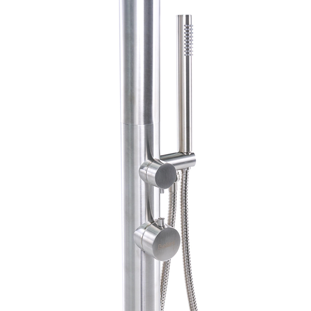 Set Doccia Miscelatore da Giardino per Esterni in Acciaio Inox Color Argento con Soffione a Pioggia Moderno