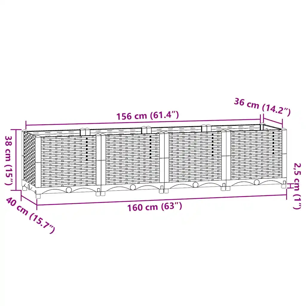Fioriera Rialzata 160x40x38 cm in Polipropilene 153311