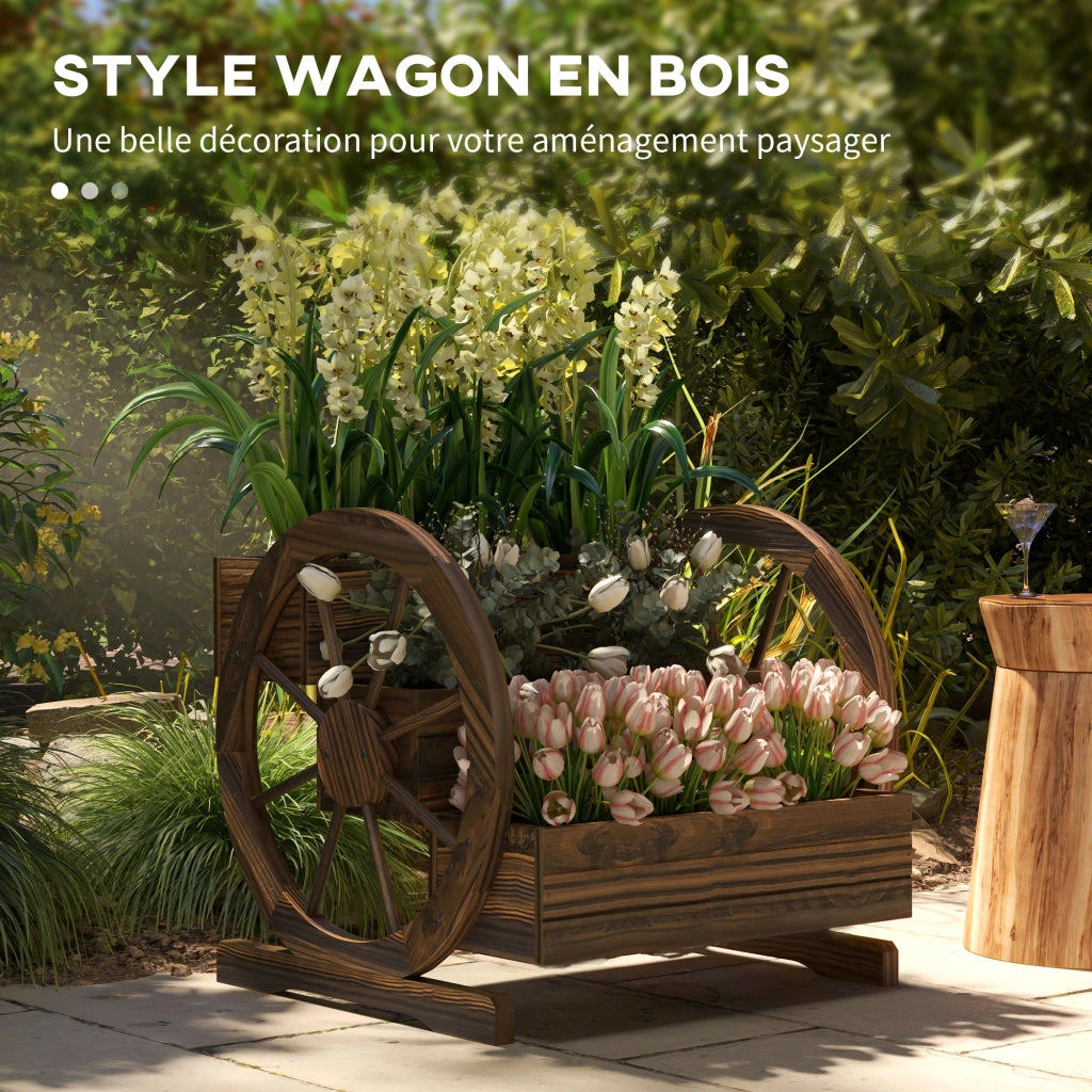 Carriola Giardino 3 Ripiani Legno con Ruote ¨C Zephmum ¨C Marrone 62x61x57cm