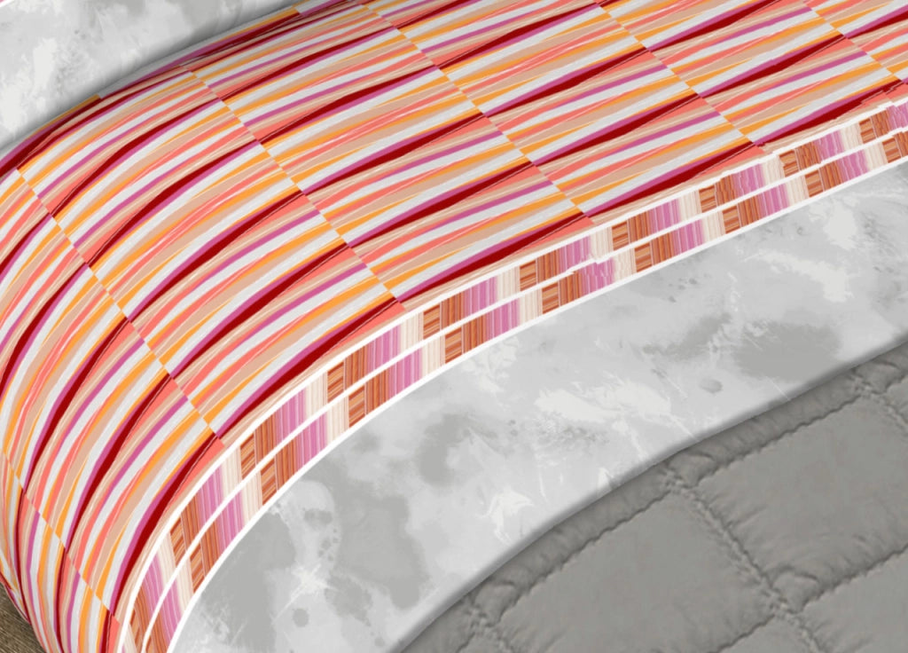 Completo Lenzuola 100% Cotone Made Italy Disegno Flow - Singolo - Arancio