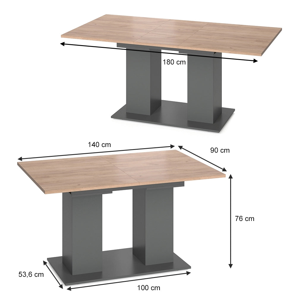 Vicco Tavolo da pranzo allungabile Antracite 90 x 140 cm