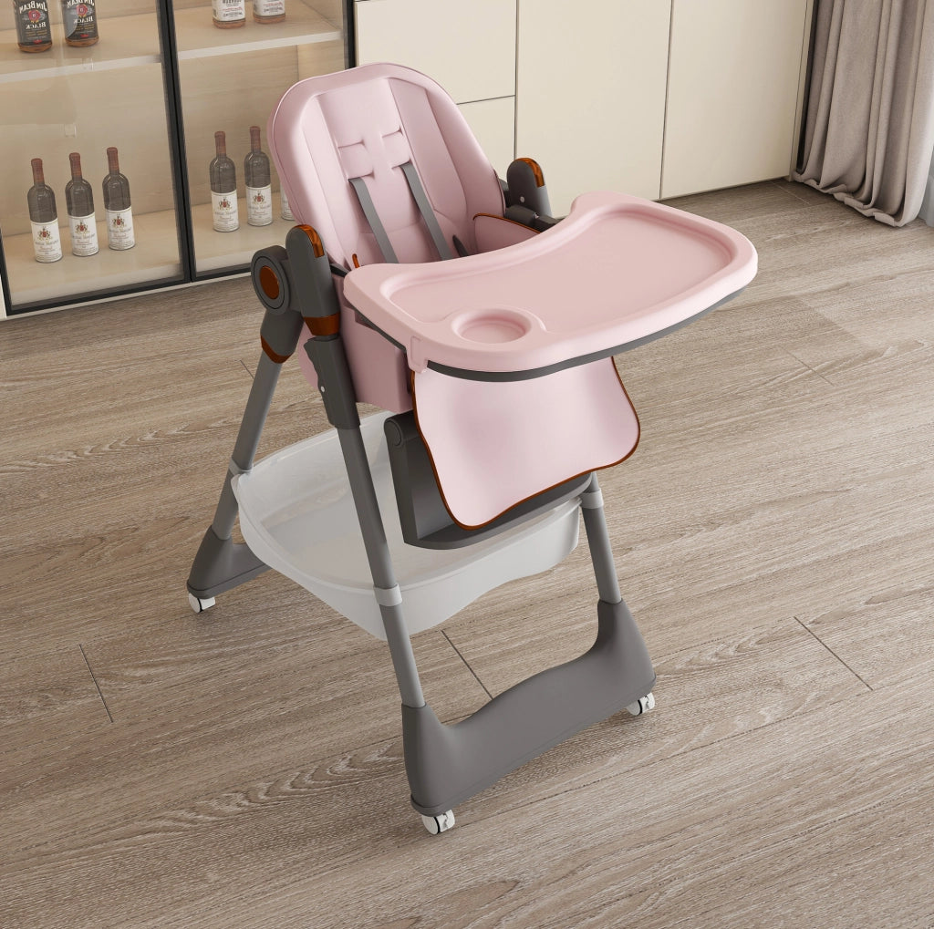 Seggiolone pappa pieghevole regolabile per bambini 6 mesi-6 anni; rosa