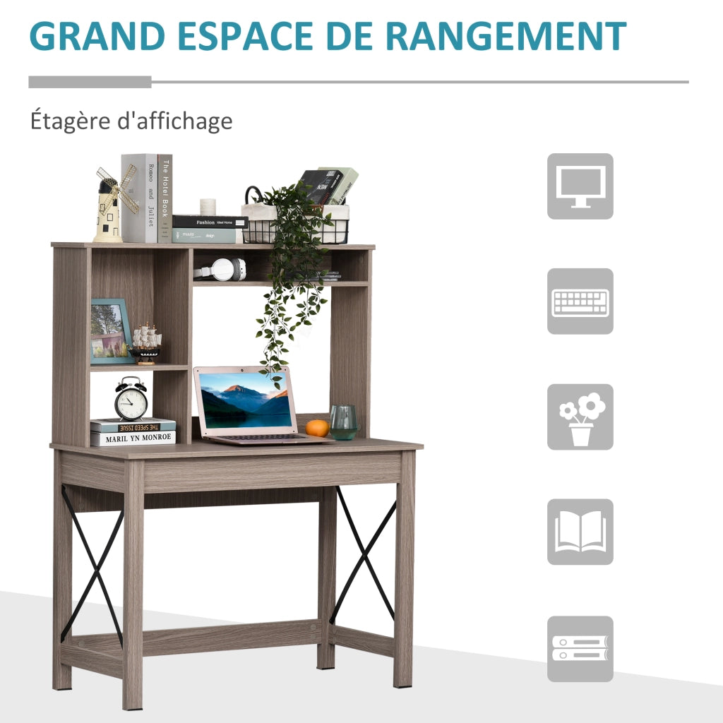 Scrivania con libreria ¨C zephmum ¨C legno, marrone chiaro, 105x50x137.5 cm