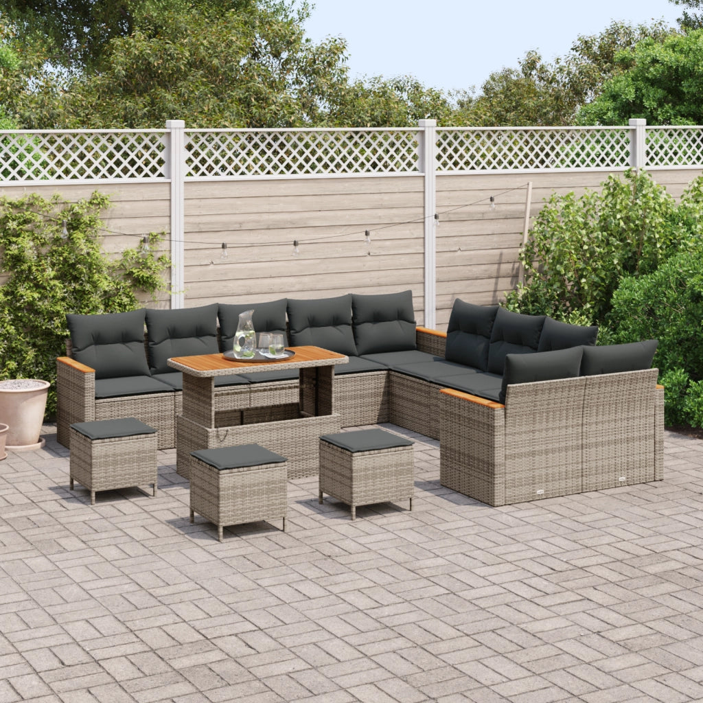 Set Divano Giardino 14 Pezzi con Cuscini Grigio Polyrattan