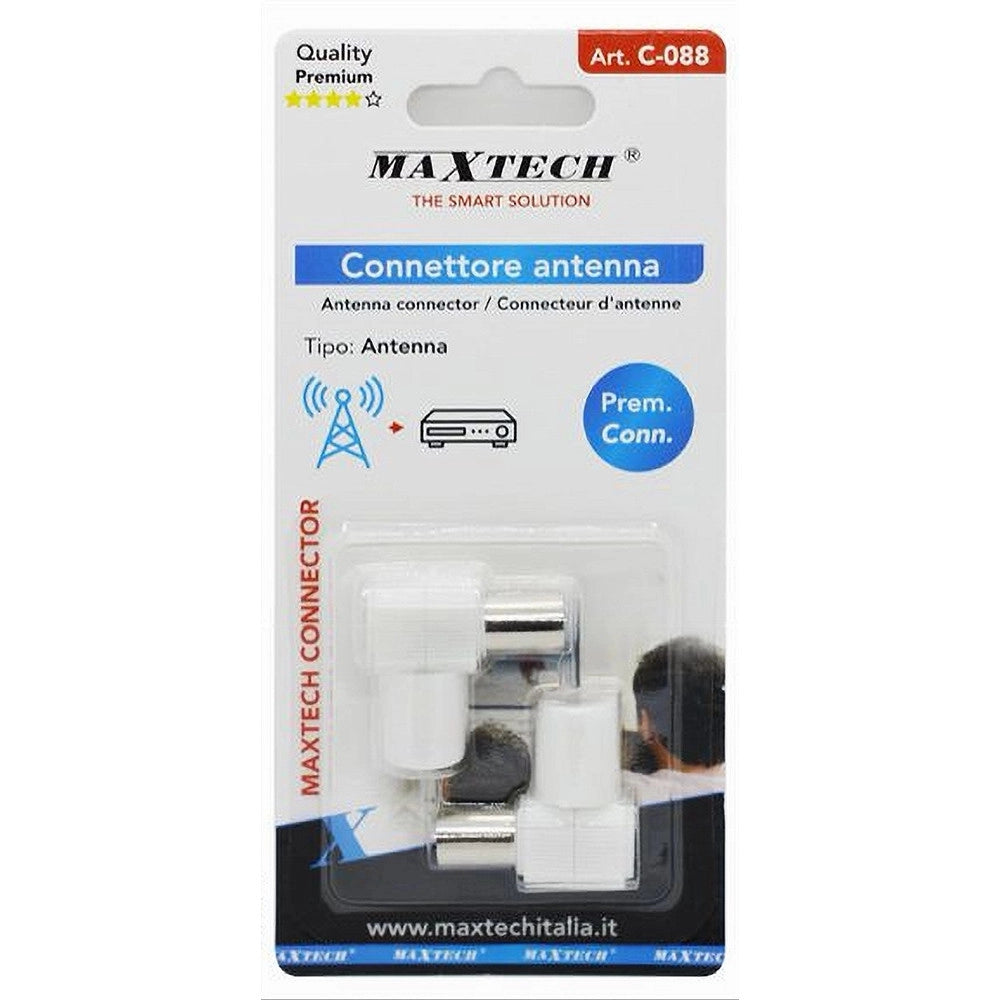 Trade Shop - Set 2 Pz Connettore Antenna Tv Angolato 90° Femmina Adattatore Per Cavo Tv C-088 -