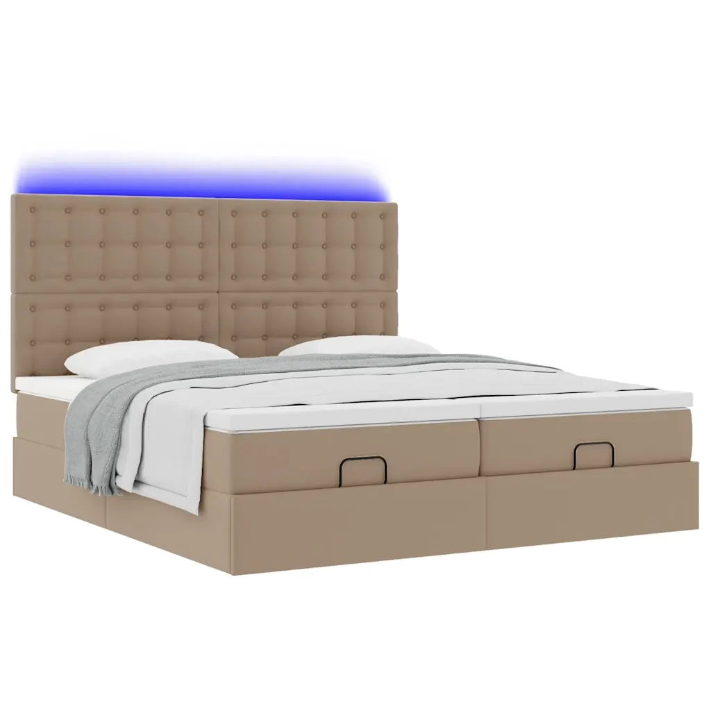 Pouf Letto con Materassi e LED Cappuccino 180x200cm Similpelle 3314507