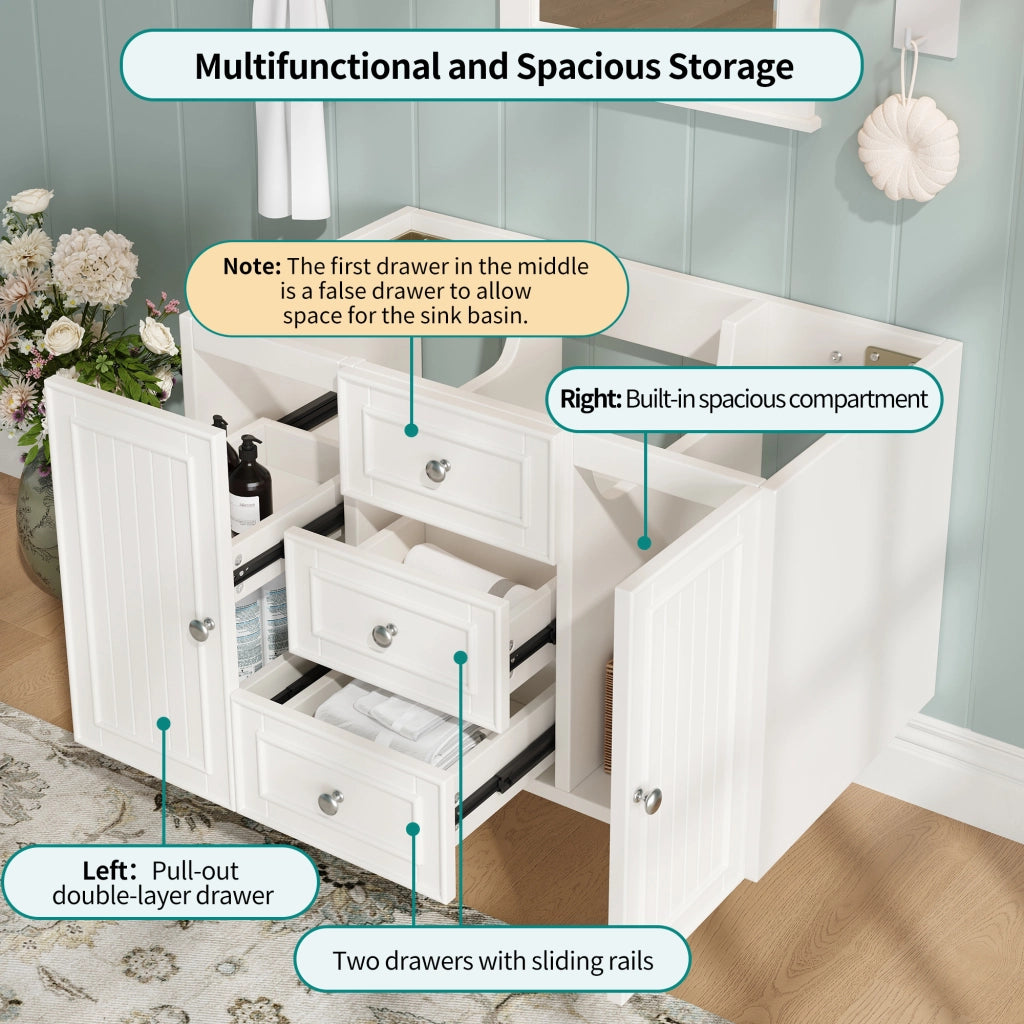 Mobile sottolavabo sospeso con 3 cassetti e vano contenitore per bagno moderno bianco 78,5 × 46 × 46,8 cm