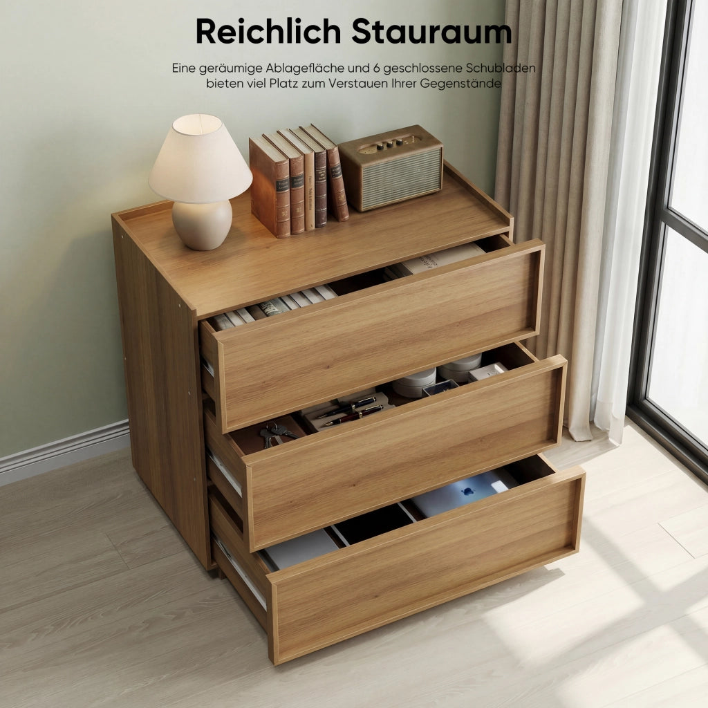 Cassettiera con 3 cassetti e guide in metallo - per soggiorno - 80×48×78 cm - rovere