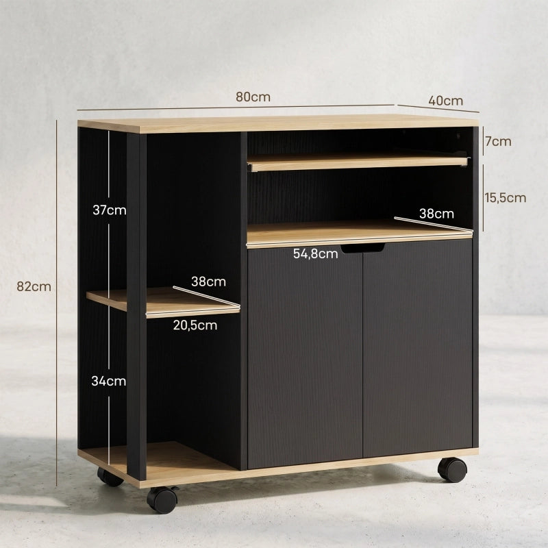 Carrello da cucina con piano d’appoggio, ripiani regolabili e armadietto, 80 x 40 x 82 cm