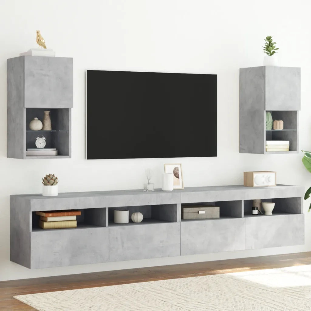 Mobili TV con Luci LED 2pz Grigio Cemento 30,5x30x60 cm 836994
