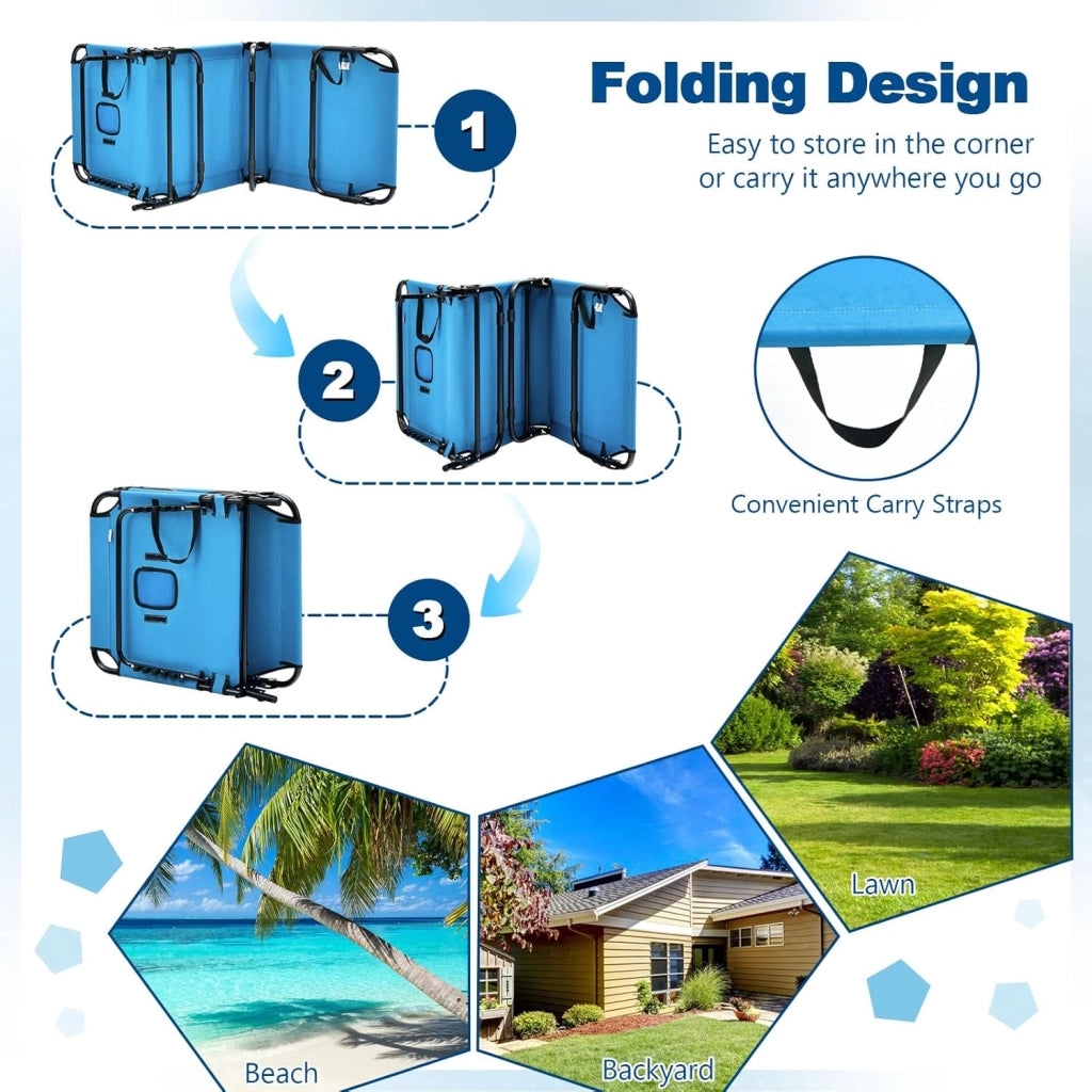 Lettino Prendisole Pieghevole con 3 Poggiatesta Removibili e Foro per il Viso, Sedia a Sdraio da Giardino Regolabile a 5 Livelli, Lettino da Spiaggia, Piscina, Portato 160kg (Blu)