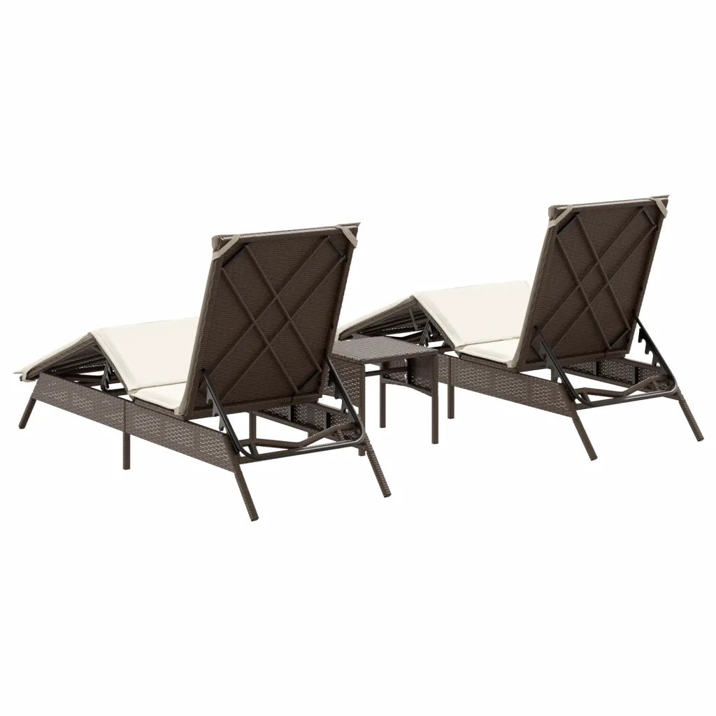 Lettini Prendisole 2 pz | Sdraio da giardino | Lettino da sole con Tavolino Marrone in Polyrattan