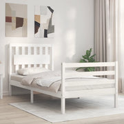 Giroletto con Testiera-Struttura Letto con testiera Bianco Single in Legno Massello 117774