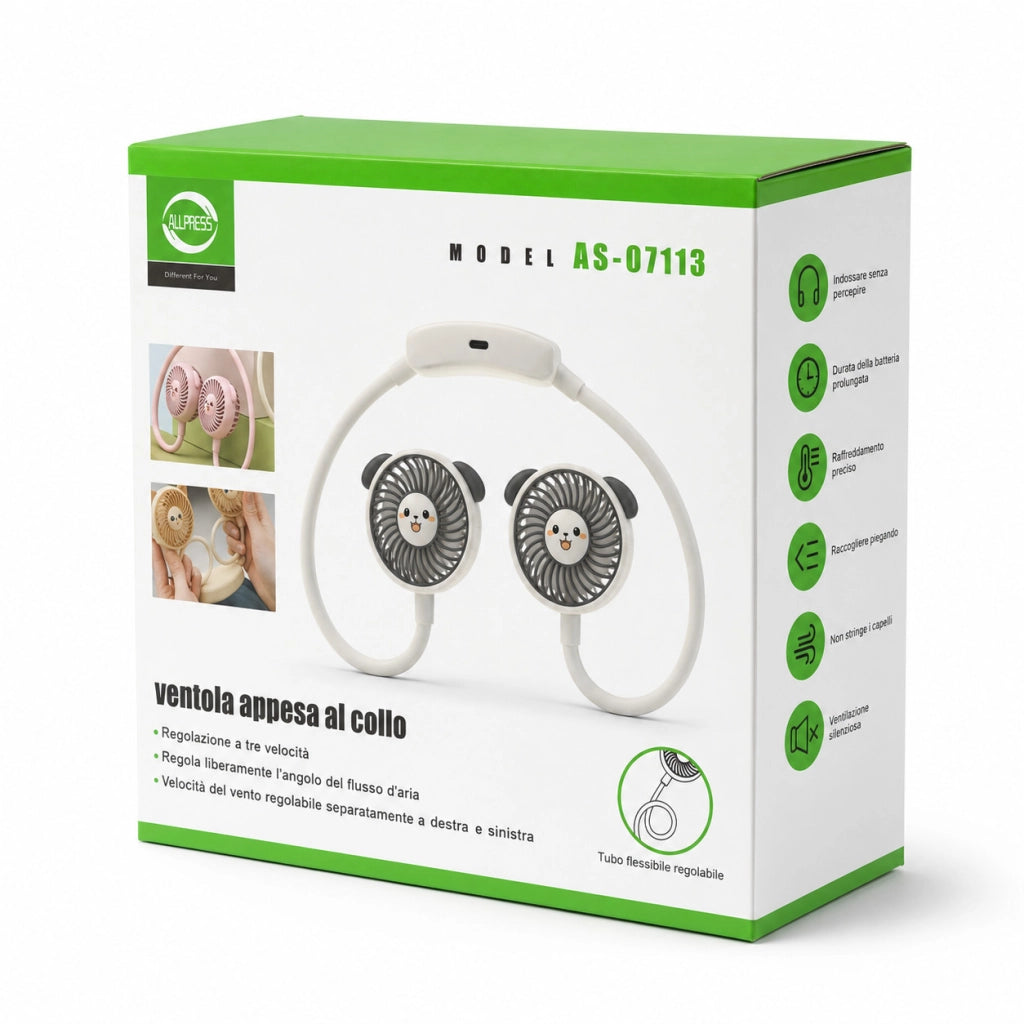 VENTILATORE COLLO SENZA PALE PORTATILE RICARICABILE SPORT 3 VELOCITÀ AS-07113