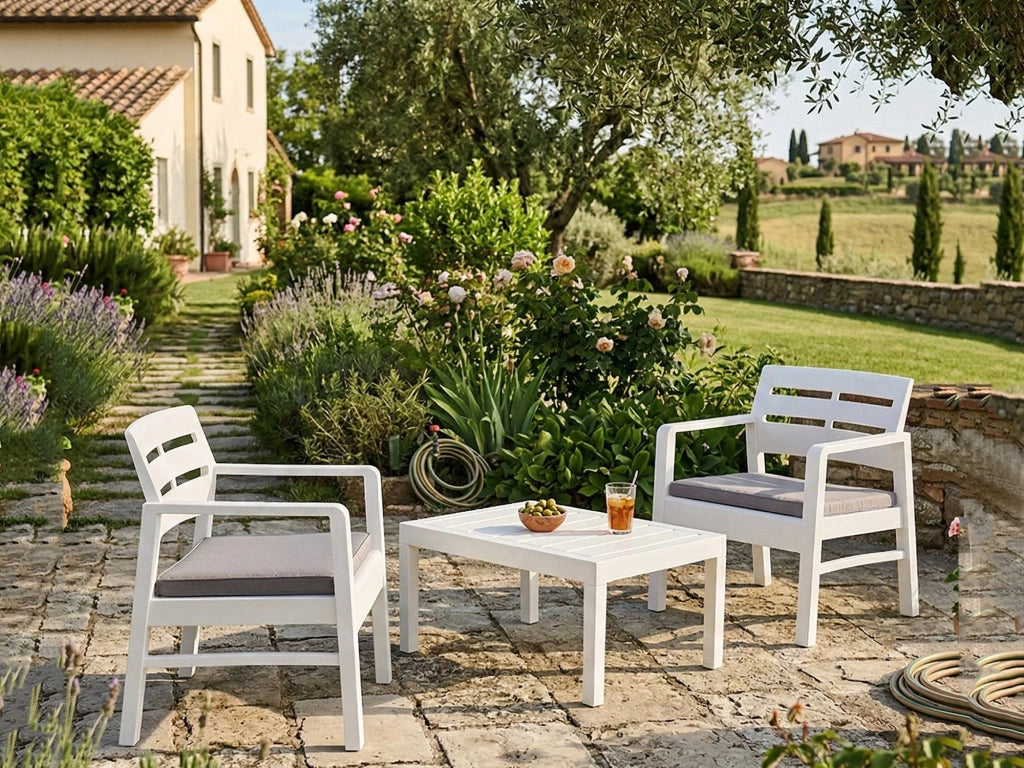 Salottino Outdoor Alfio, set Salotto da Esterno 2 Posti Made in Italy, Bianco