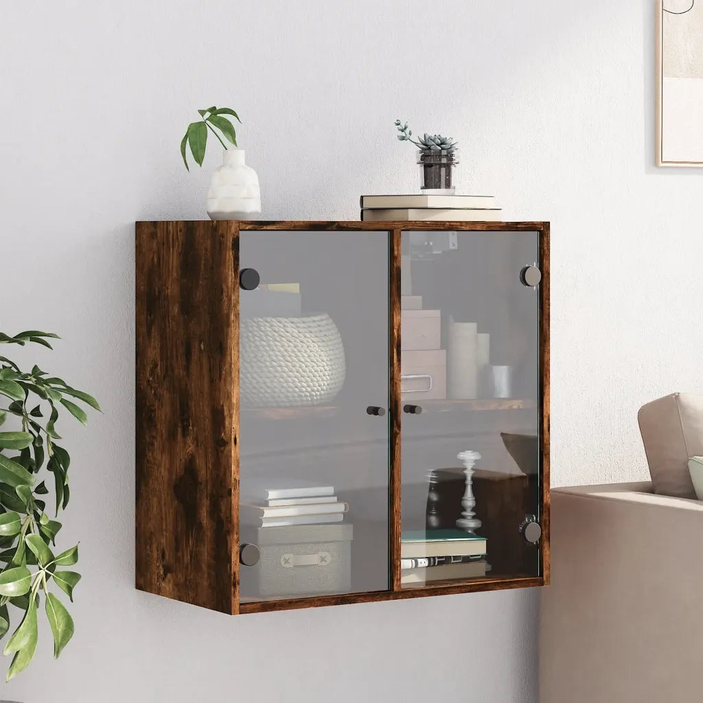 Armadietto a Muro | Mobile a Muro con Ante in Vetro Rovere Fumo 68x37x68,5 cm