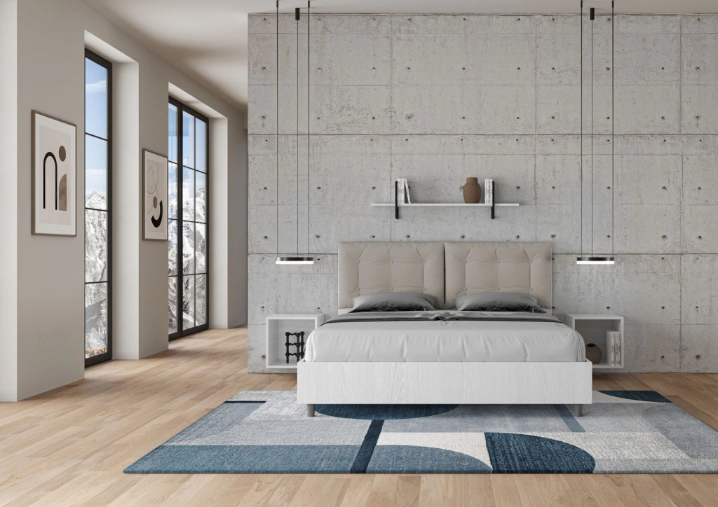 Letto matrimoniale contenitore doppia alzata 160x200 bianco frassino cuscini similpelle tortora Egos Annalisa