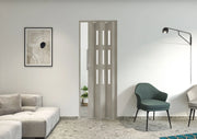 Porta a Soffietto da Interno Maya 83x214 cm Made in Italy in PVC con Vetro Satinato Tessuto Grigio