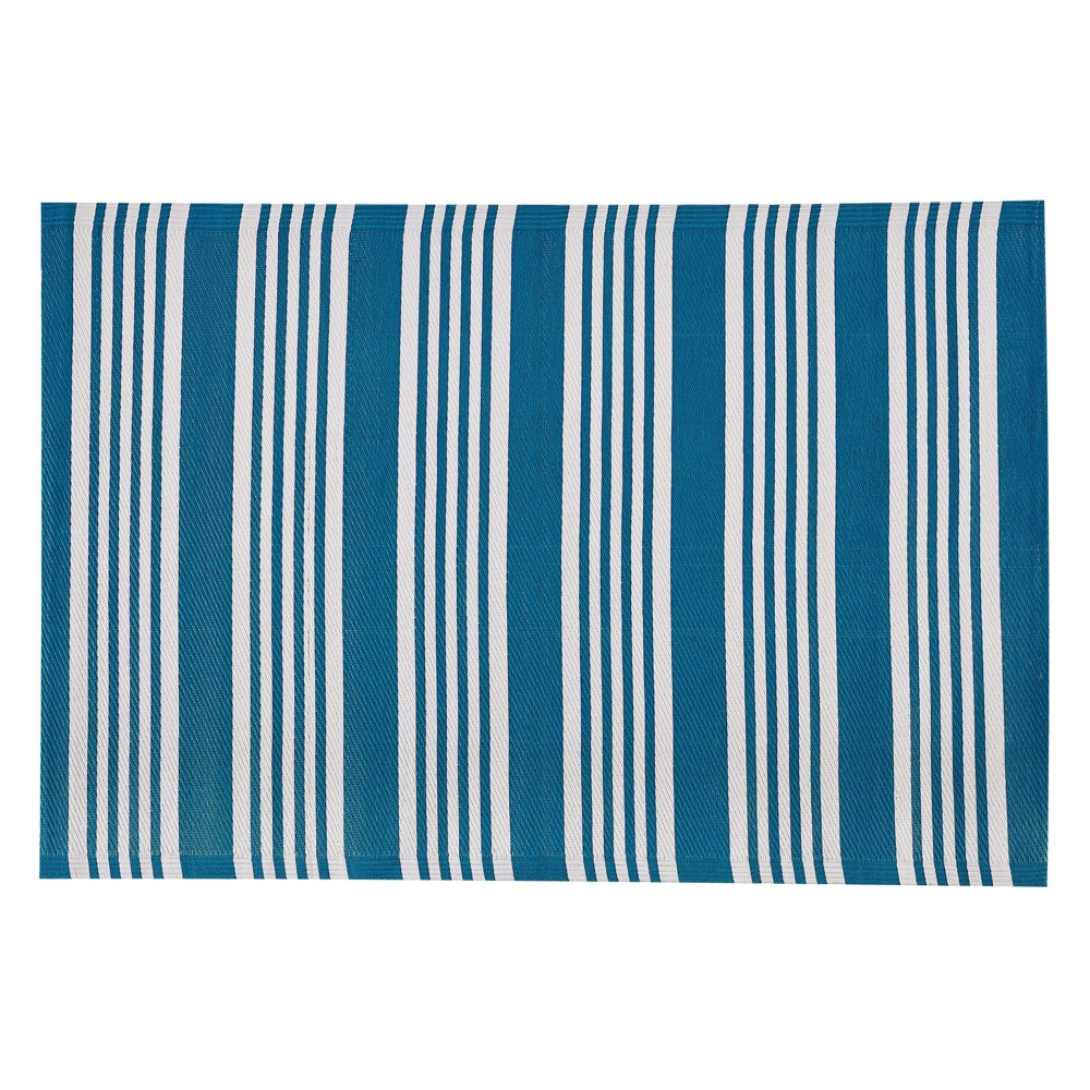 Tappeto per esterno Mat Blu Sintetico 120 x 180 cm Motivo Geometrico a Righe Eco Friendly Moderno Minimalista