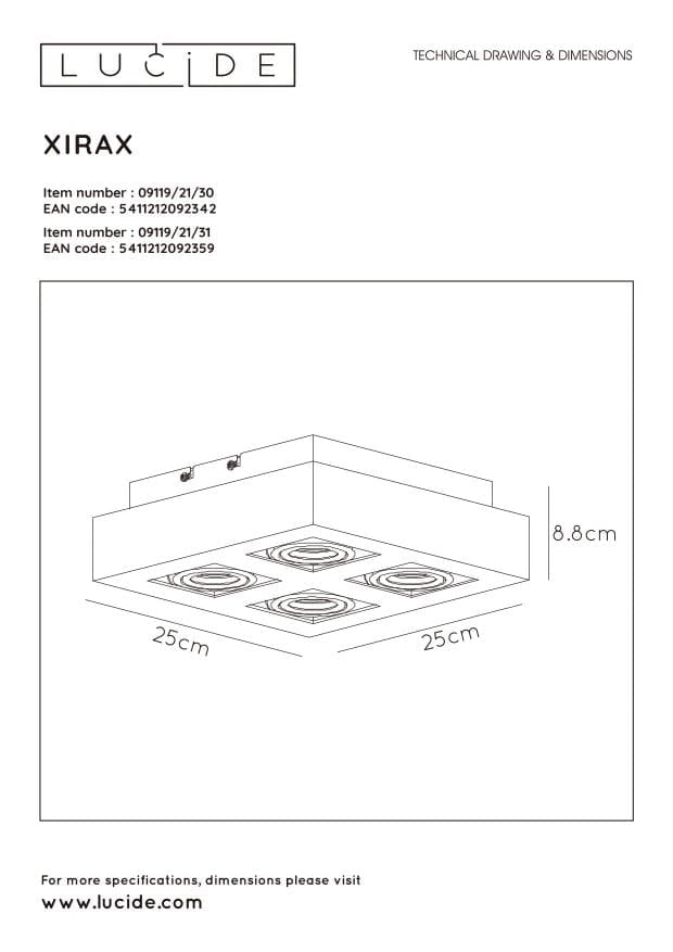 Lucide Xirax plafoniera 4 spot GU10 5W 2200-3000K bianca