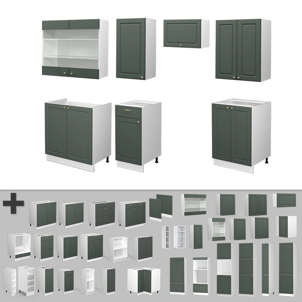 Vicco Cucina componibile Verde-oro Country House/Bianco 240 cm senza piano di lavoro