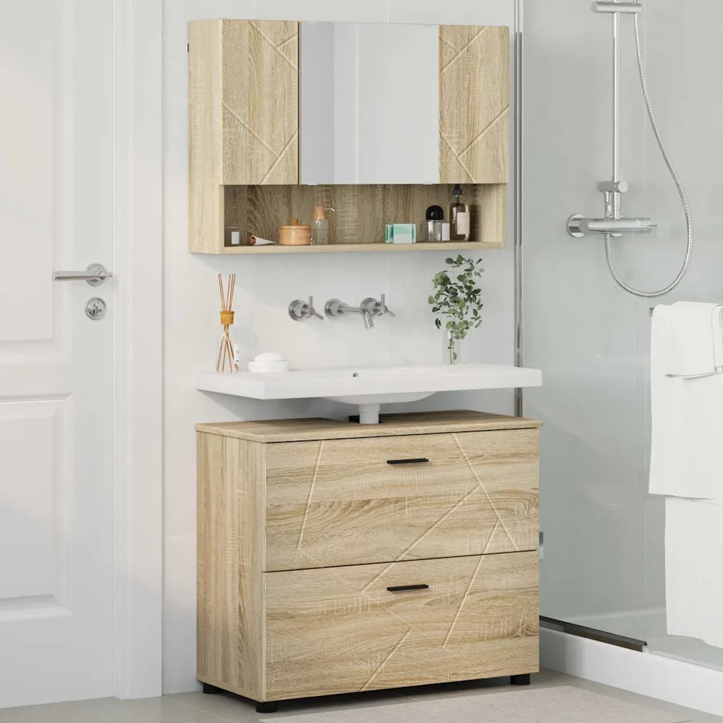 Set di mobili per il bagno con cassetto 2 pcs Rovere Sonoma